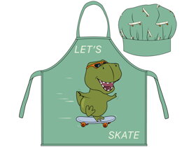 Detská zástera s čiapkou Dino Skateboard