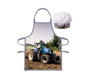 Detská zástera s kuchárskou čiapkou Modrý traktor